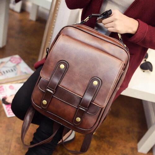 ANAWISHARE Vintage Women Backpacks Pu Leather School Bags For Teenagers Girls Laptop Backpacks Travel Bagpack Mochila Feminina