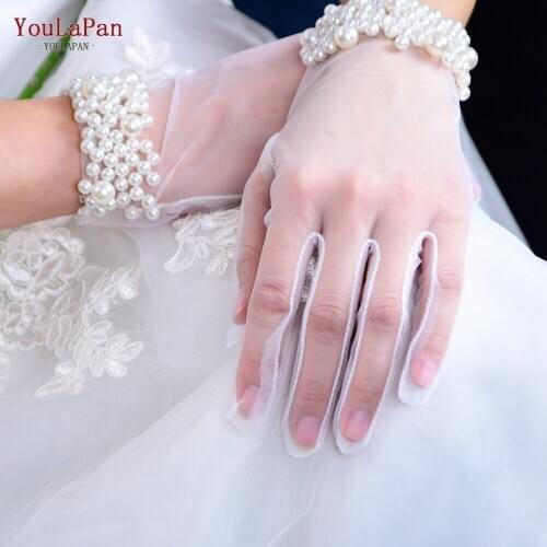 YouLaPan Long Bridal Glove Pearl Beaded Wristband Wedding Glove For Women Girl Party Evening Dress Jewelry Bride Accessories