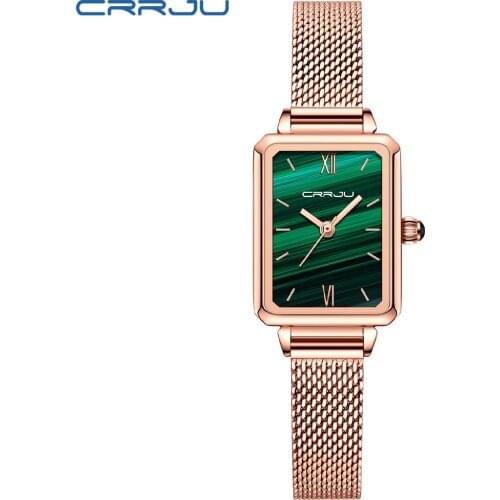 CRRJU 2173 Ladies Wristwatches Stainless Steel Strap Mesh Strap Square Plate Watch Simple And Fashionable Casual