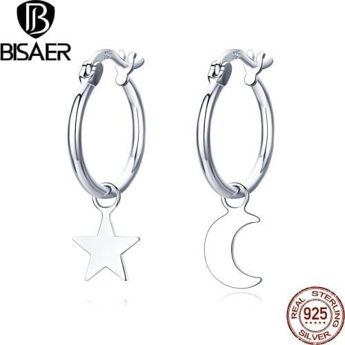 2019 New BISAER 925 Sterling Silver Moon And Star Shape Earrings for Women Korean Stud Earrings Stud Fashion Jewelry ECE681
