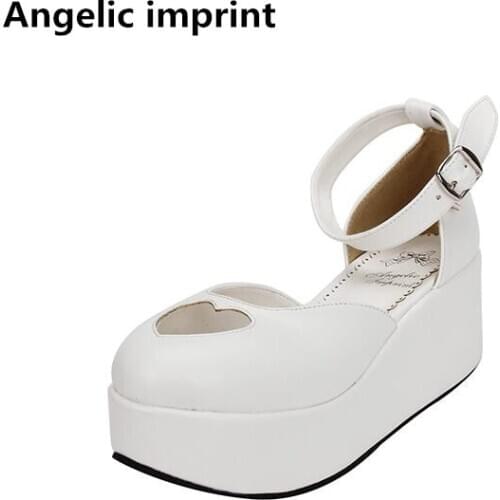 Angelic imprint woman mori girl lolita cosplay shoes lady high wedges heels pumps women princess dress party shoes lovely heart