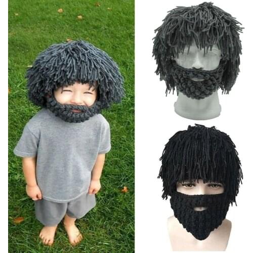 Novelty Yarn Wig Beard Hats Hobo Mad Scientist Caveman Handmade Knit Warm Winter Cap Halloween Gifts Funny Party Beanies