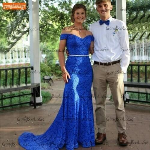 Royal Blue Mermaid Evening Gowns 2020 Abiti Da Cerimonia Lace Slim Fit Sexy Women Dresses Formal Custom Made Suknia Wieczorowa