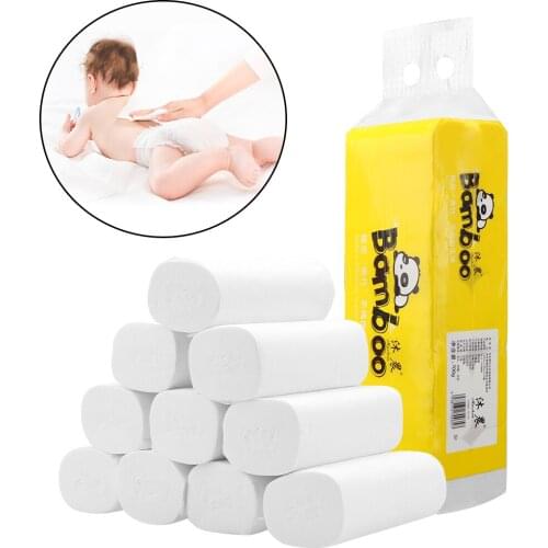 10 Rolls/Lot Comfortable Native Wood Pulp Home Bath Kitchen Tissue Roll 4 Layers Coreless Roll Paper Skin-friendly Toilet Paper