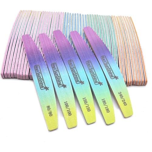 100 Pcs/Lot Half Moon Nail Files Rainbow Sandpaper Nails Buffer Block Multi Grit UV Gel Polish Salon DIY Beauty Nail Care Tools