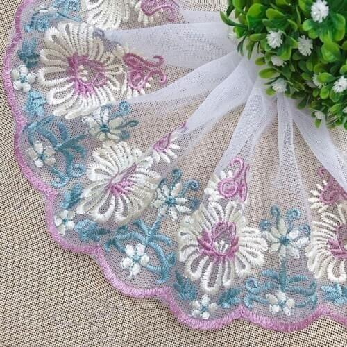 30Yards Delicate Embroidered Flower Green Mesh Tulle Lace Trim DIY Soft Curtain Sewing Wedding Decoration 16cm Wide