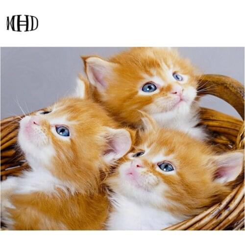 3D Full Square & Round DIY Diamond Painting Cute Cat Crystal Mosaic 5D Diamond Embroidery Rhinestone Decoration Animal 40x50cm