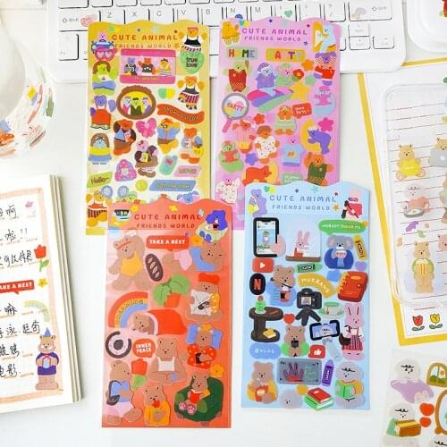 BULA 4 Sheets Creative Cute Mini Bear PVC Sticker Christmas Diary Scrapbooking Label Sticker Kawaii Korean Stationery Stickers