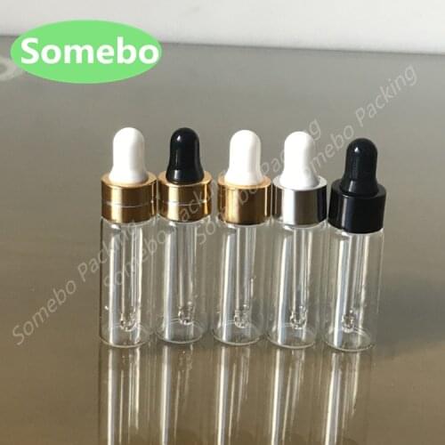 50pcs/lot 5ml Clear Glass Dropper Bottle , 5cc Transparent Small Vials With Pipette For Cosmetic Perfume Essential Oil Bottles