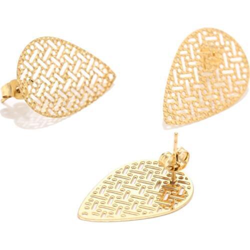 50pcs /lot Nice Quality Stainless Steel Gold Hollow Flower Earring stud post with Hole For Earrings Making Findings