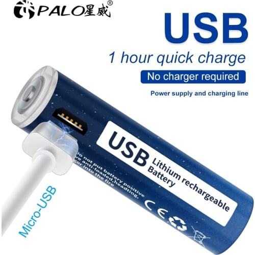 PALO 100% capacity 1.5V AAA 1110 mWh USB rechargeable li-ion battery for Remote control wireless mouse + USB Cable