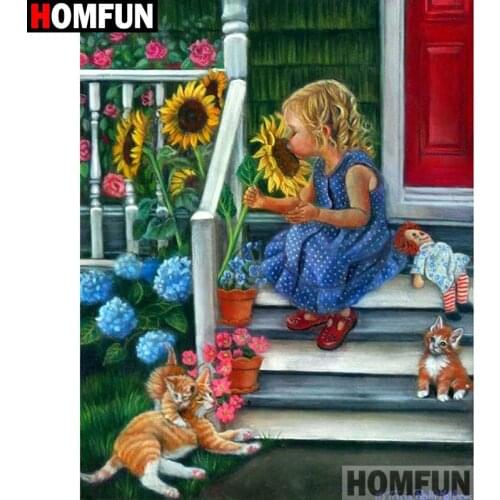 HOMFUN Full Square/Round Drill 5D DIY Diamond Painting "Cartoon girl" Cross Stitch 5D Home Decor A07439