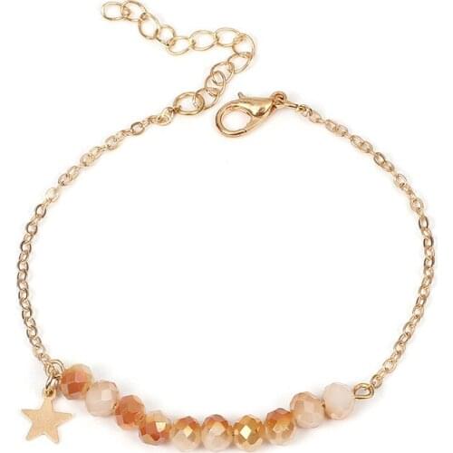 QiLuxy Boho Crysyal Beads Bracelets for Women Fashion Stars Gold Charm Bracelets Trendy Cute Female Jewelry
