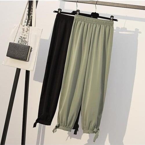 Casual Style Large Size Pants Womens 2021 Spring Summer New Elastic Waist Solid Basic Retro Loose Womens Harem Pants Trousers