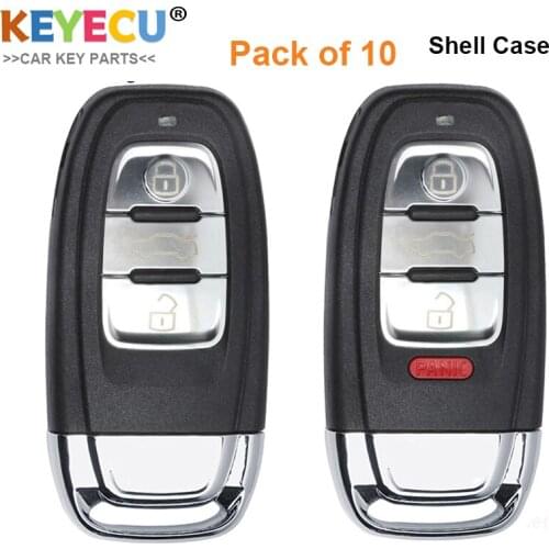 KEYECU 10PCS/LOT, Smart Remote Car Key Shell Case Cover for Audi A4L A3 A4 A5 A6 A8 Quattro Q5 Q7 A6 A8, 3 4 Buttons With Blade