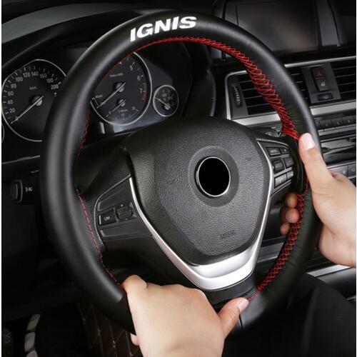15 inch Genuine Leather Braided Steering Wheel Cover for Suzuki Ignis Car Interior Accessories