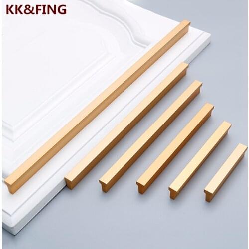 KK&FING Black Solid Aluminum Alloy Cabinet Handles and Knobs Kitchen Cupboard Wardrobe Pulls Furniture Long Handle Gold Knobs