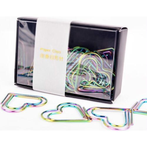 Plating Colorful heart Office Accessories Account Hand Clip Love Bookmarks Clips Office Accessories Paper Clips Para Papel