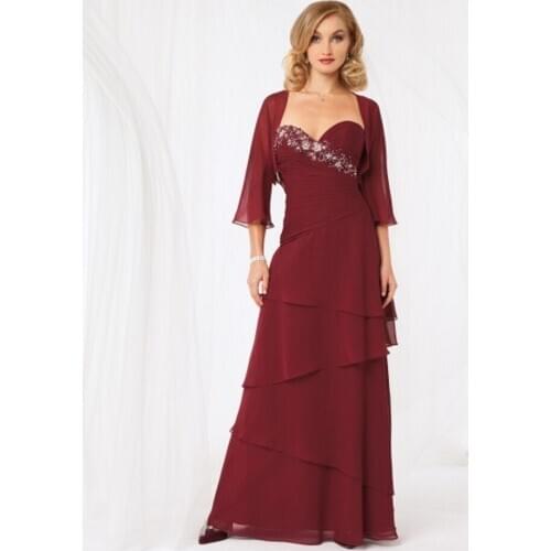 Elegant Mother Of The Bride Dresses with Jacket Chiffon Appliques Brown Groom Mother Dresses For Weddings A Line Long