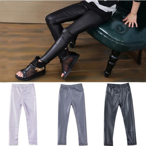 Girls Leggings Faux Leather High Quality Kids Slim Leggings Children Shinning High Elasticity Skinny Pants Trousers 4-13Yrs