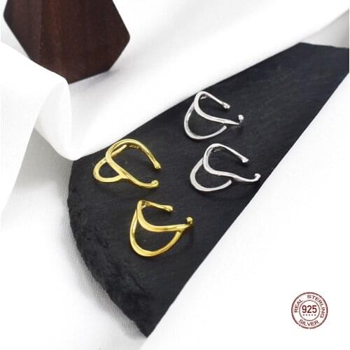 LKO Hollow Out Geometry S925 Sterling Silver Letters D Ear Clip Fashion Earring For Women Accessories Party Jewelry