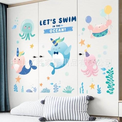 Cartoon Cute Fish Octopus Crab Stickers Kindergarten Childrens Room Wall Decoration Bedroom Warm Wall Stickers 3D Art Mural