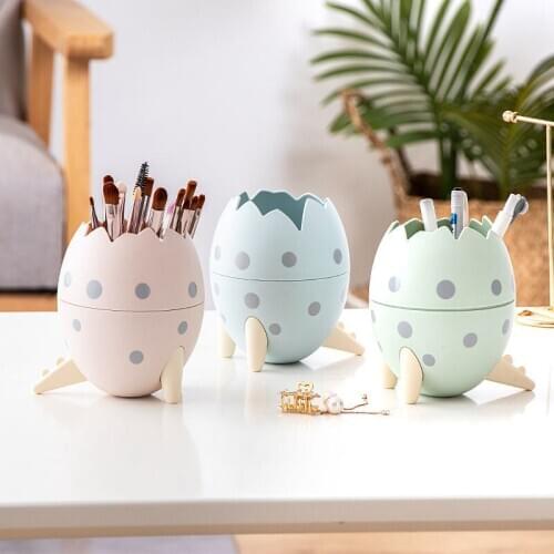 Desktop Storage Box Pen Holder Makeup Brush Organizer Eyebrow Pencil Glasses Dinosaur Egg Storage Bucket Fashion Cartoon Tripod
