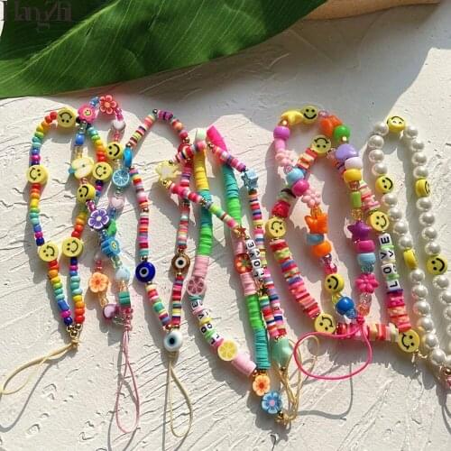 New Fashion Smile Pearl Beaded Chain Mobile Phone Lanyard Bracelet Wrist Strap Rope Ins Trendy Handmade Short Hanging Cord
