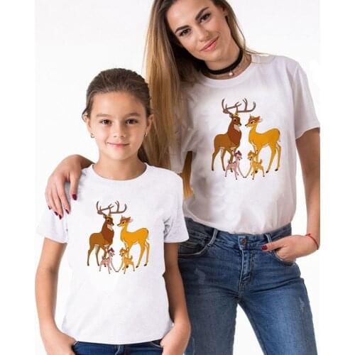 Family Matching Clothes Father Mother Daughter Son Children Kids Tshirts Bambi Family Print Cute Mommy And Me T-shirts Tee Tops