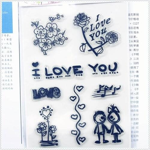 PANFELOU 11.3*15.56cm Couples roses Transparent Silicone Rubber Clear Stamps cartoon for Scrapbooking/DIY wedding album