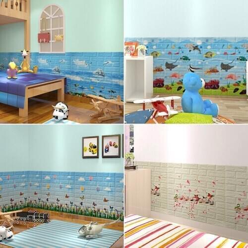 70x77cm Thicken 6mm 3D Brick Wallpapers XPE Foam Anti-Collision Wall Paper Self-Adhesive Kid Room Kindergarten Decorate Stickers
