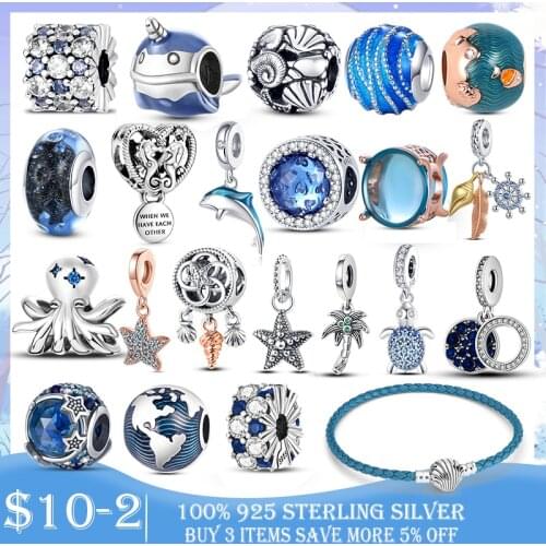 Ocean Series 925 Sterling Silver Ocean Mermaid Starfish Turtle Shells Hearts Bead Charm Fit Original Pandora Bracelet Jewelry