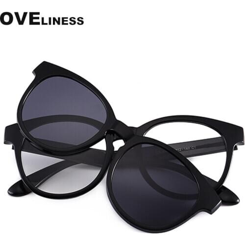 Polarized Sunglasses Eyeglasses Round glasses frame Men Women Magnetic Clip On Glasses TR90 Optical Prescription Myopia Eyewear