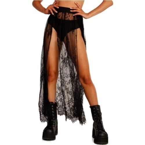 Sexy 2020 Romantic Side Slit Skirt For Festival/Party /Dancing Lace Tulle Underskirt Mesh Summer Midi Skirt Faldas Saias Jupe