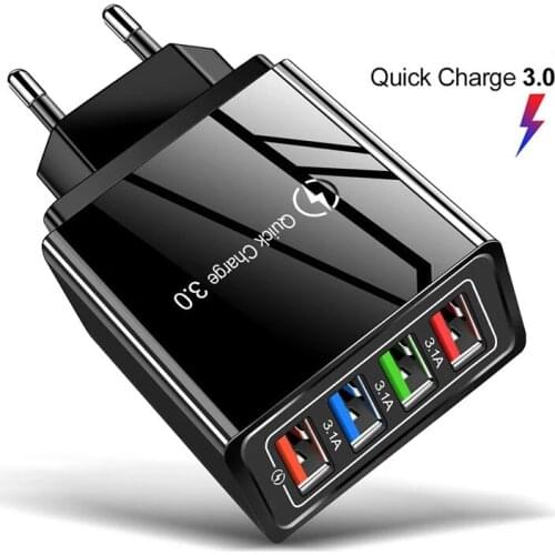 48W 4 Ports Adapter QC 3.0 Quick Charge 3.0 USB Charger EU/US/UK Plug Wall Mobile Phone Fast Charger Home Wall Charger Travel Ad