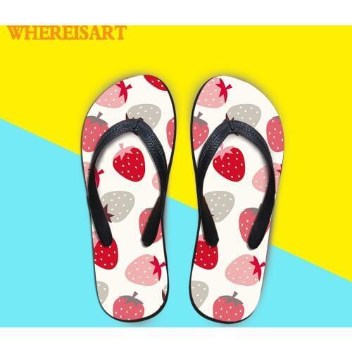 Customized Women Flat Slippers Man 3D Strawberry Pattern Rubber Flip Flops Ladies Male Beach Shoes Dropshipping