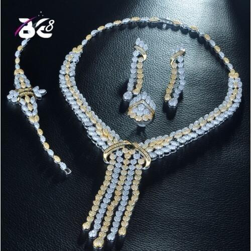 Be 8 Beauty Nigeria 2 Tones CZ Crystal Wedding Bridal Jewelry Sets for Wedding Accessories Jewelry Necklace Bangle Sets S257