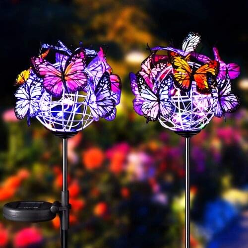 LED Light Butterfly Bulb Garden Solar Lamp Lawn Decorations Waterproof 2pcs Color Solar Stake Lights
