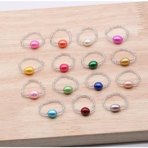 Vintage New Elegant Natural Pearl Rice Pearl Beaded Ring Fashion Party Finger Ring Jewelry for Women Gift Popular