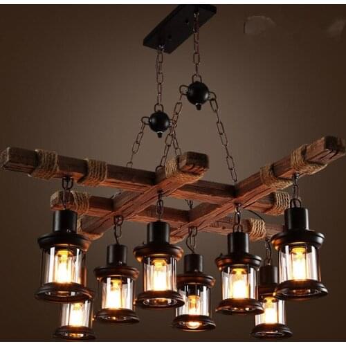 8 Light Vintage Industrial Retro Wood E27 Chandelier Iron Lamp Industrial Rustic Light for restaurant bar Living Room
