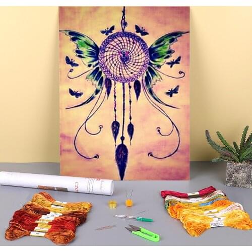 Animal Butterfly Flower Printed Water-Soluble Canvas 11CT Cross Stitch DIY Embroidery Kit DMC Threads Handicraft Design