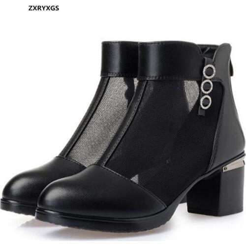 2020 new fashion spring and summer boots women shoes genuine leather mesh boots large size sandals elegant high heeled boots