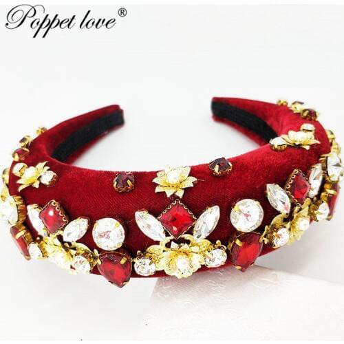 2019 Sponge Thick Velvet Headbands for Women full light crystal Hair Accessories Band Autumn Wide Simulation Pearls Headwear