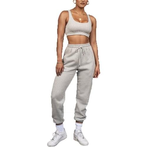 Xs-L New Casual Two Piece Jogger Set Crop Top Tank Tops Long Pants Sweat Suit Two Piece Set Women Wholesale Dropshipping