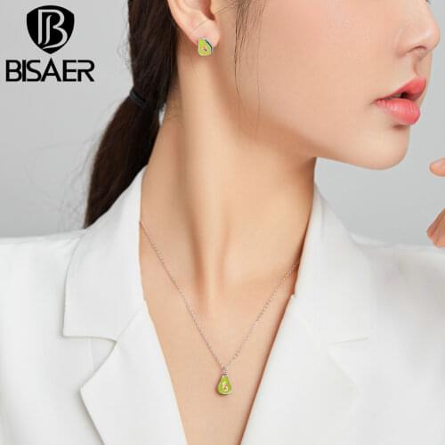 Bisaer Real 925 Sterling Silver Ace oil fruit Necklace & Bracelet Jewelry Sets Chain For Women Jewelry BEST Gift WES225