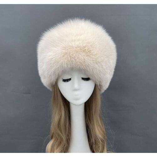 Winter Fox Fur Hat High Quality Unisex Hat Warm Natural Russian Flat Dome Outdoor Cap