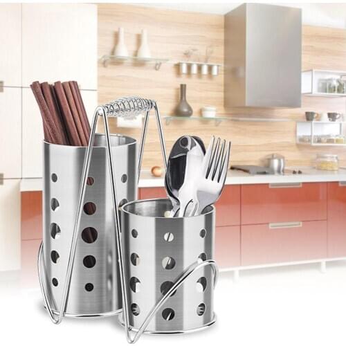 1 Set Stainless Steel Chopsticks Cage Tube Storage Box Drain Rack Spoon Bucket Knife Fork Storage Box Kitchen Goods Supplies