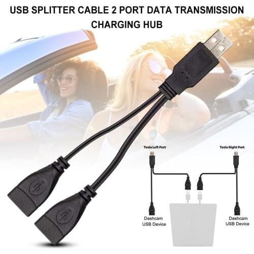 1PCS Car Portable USB Splitter Cable 2 Port Data Transmission Charging Hub For Tesla Model 3 Interior Accessories