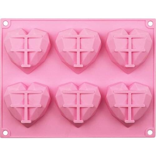 Silicone Cake Mold Pudding Jelly Mould Diamond Love Heart Shape Hand Soap Model 6 Pack Pink