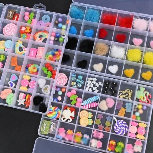 24Grids/Box Kawaii Nail Art Decorations 3D Resin Gummy Mix Candy Nail Tips Charm Kit Acrylic Cartoon Manicure Accessories